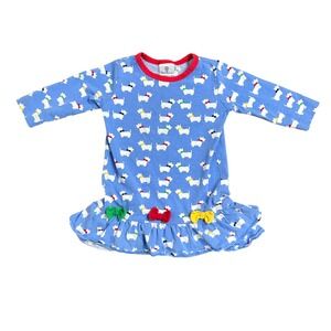 Florence Eiseman Girl's 18mo Dress Blue Long Sleeve Scottie Dog Print Bows Cute